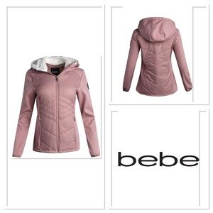 NWT Bebe Hooded Quilted Jacket - Dusty Rose -Sherpa Lined Hood & Rhinestone Logo